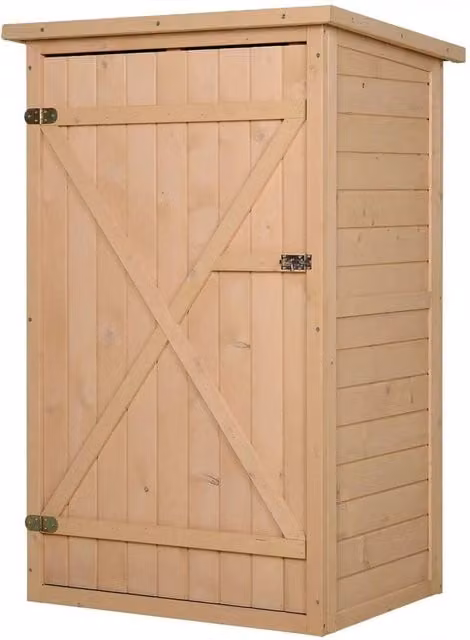 Hinsinc Brown Wooden Garden Tool Storage Shed with Internal Shelving and Hinged Doors