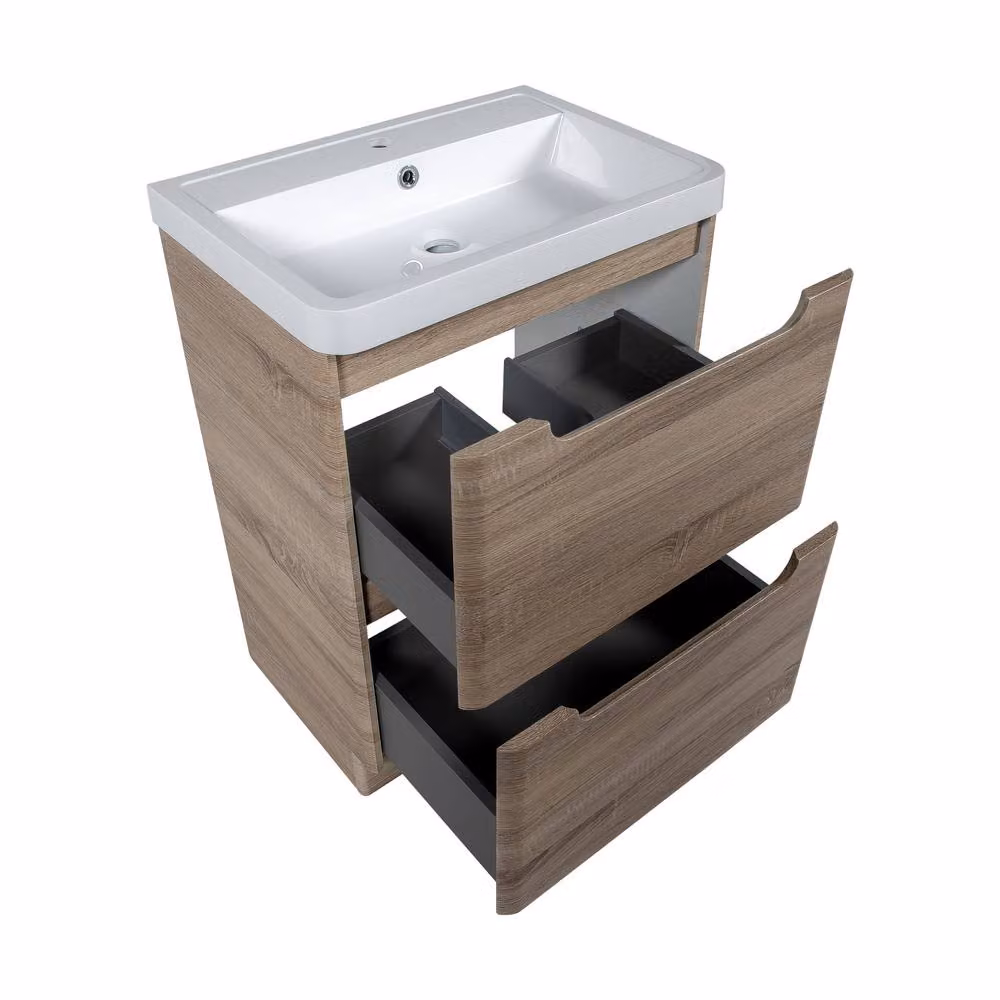 Bathroom Kingdom Monza Oak Wall Mounted Basin Drawer Vanity, Brown – 2
