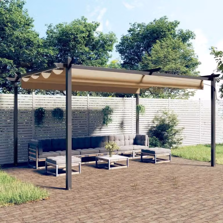 Berkfield Home Sturdy Garden Gazebo with Retractable Roof, Beige, W: 300 cm, D: 300 cm, H: 220 cm