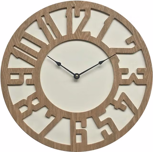 Orsina Vitus Round Carved Wood Wall Clock in Brown, Diameter: 40 cm – 1