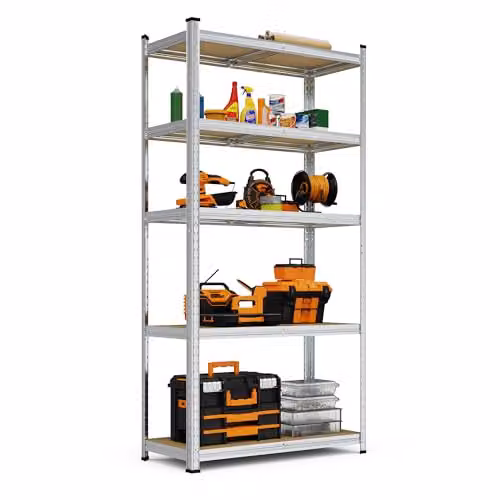 VonHaus 5-Tier Heavy Duty Garage Shelving Units in Silver, H 180 cm x W 90 cm x D 40 cm – 1