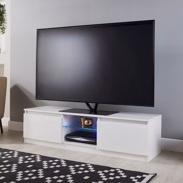 MMT Furniture Designs RTV1400 WH Modern Glossy White Living Room Unit W/D/H: 140 x 40 x 35 cm