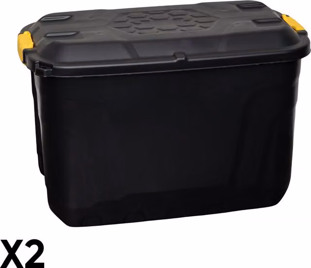 Samuel ALEXANDER 2 x 110L Heavy Duty Storage Chests on Wheels, Stackable and Lockable, Black – 1