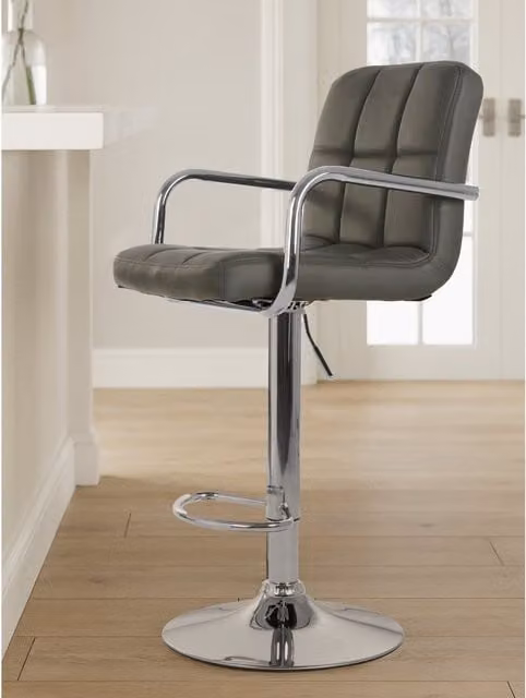 Orsina Starz Grey Synthetic Leather Bar Chair with Armrests – 1