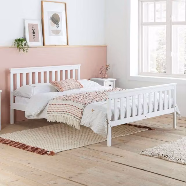 Birlea Cambridge Shaker White Solid Wood Bed with Sleepsoul Mattress, Double (140 x 200 cm)