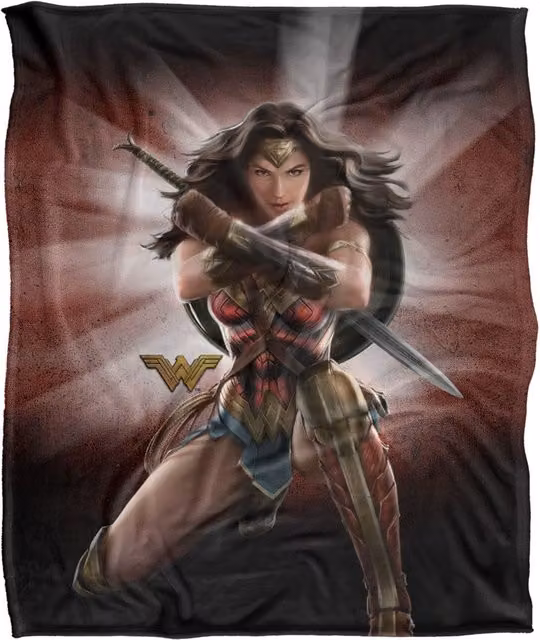 Warner Brothers Wonder Woman Movie Silky Touch Super Soft Throw Blanket in White and Multicolour, W: 152 cm, D: 127 cm