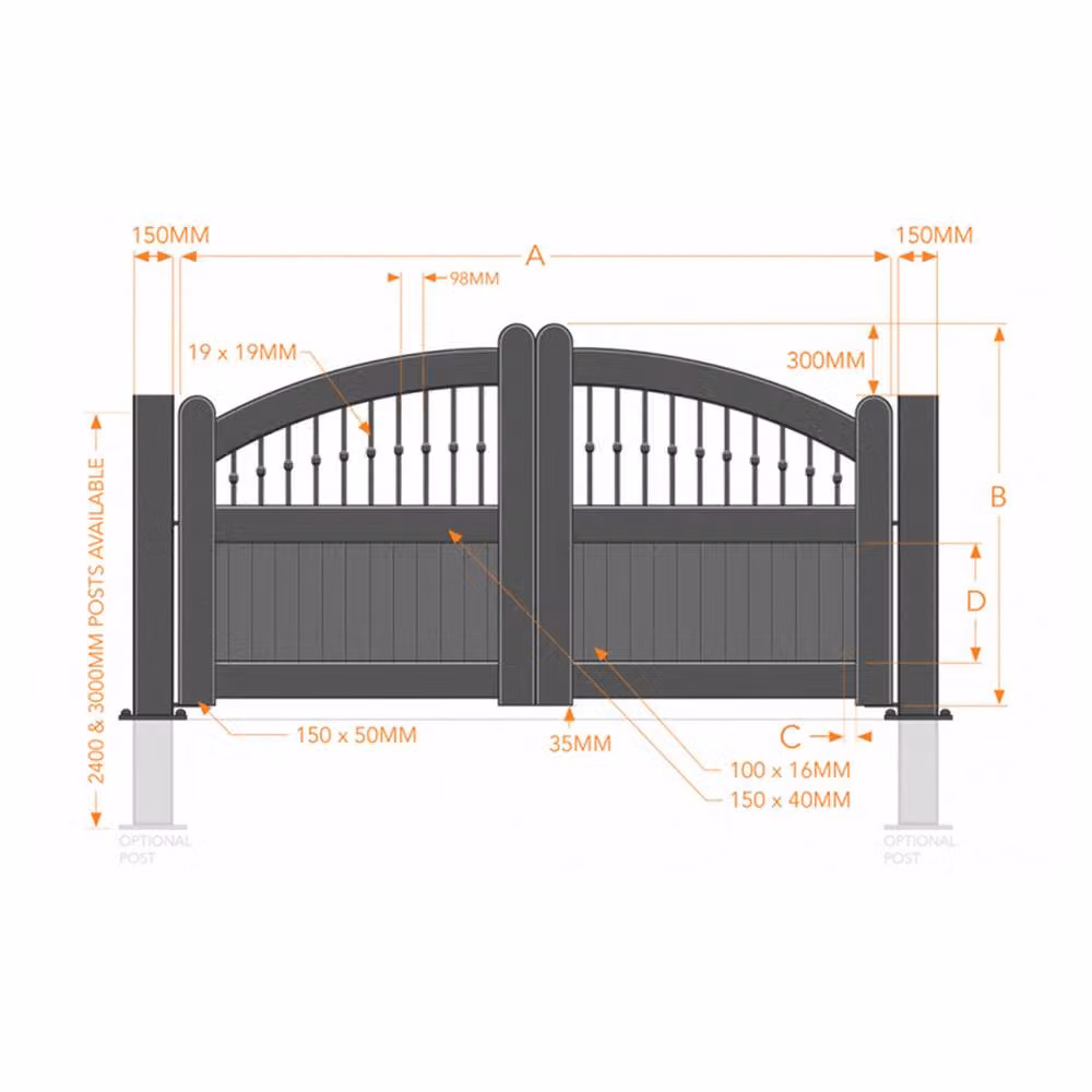 Ready Made Double Swing Gate with Vertical Solid Infill, Black, W: 350 cm, H: 200 cm – 3