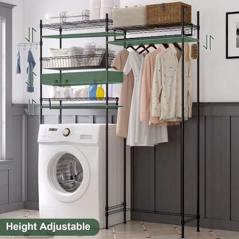 VOGREX Adjustable Height Metal Laundry Room Storage Shelves in Matt Black – 3