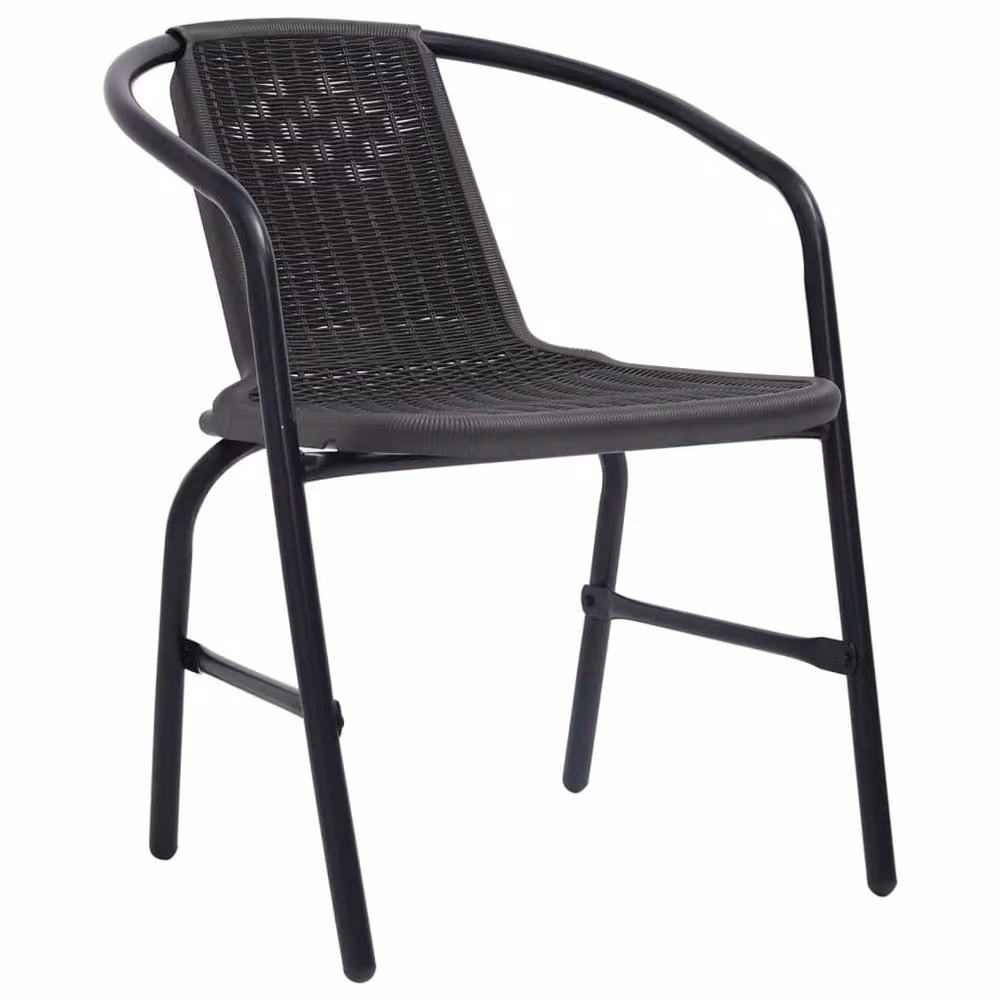 Berkfield Home Set of 8 Modern Garden Chairs in Black Plastic Rattan and Steel – 3
