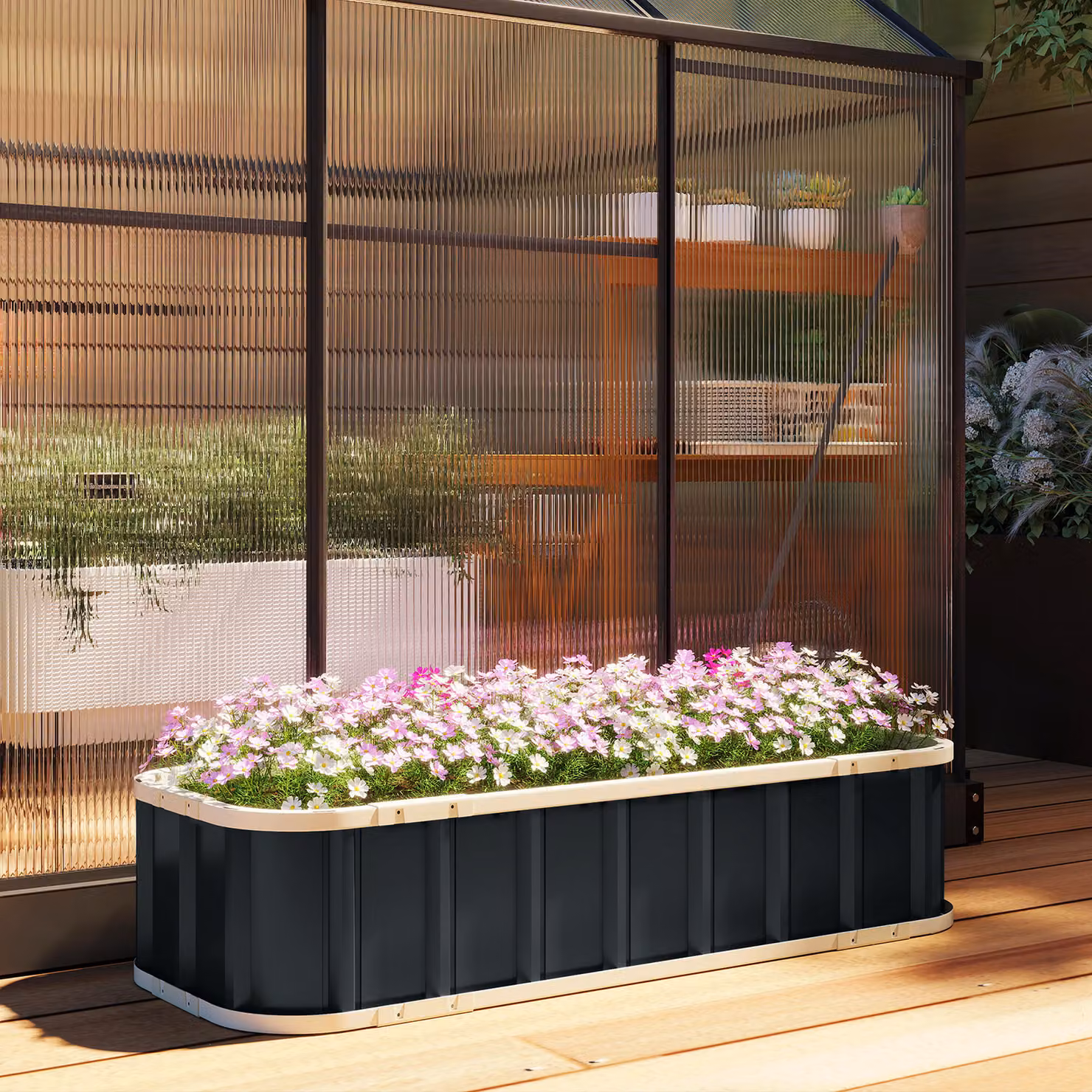 Outsunny Galvanised Steel Raised Garden Bed in Dark Grey, W: 137.16 cm, D: 60.96 cm, H: 60.96 cm – 8