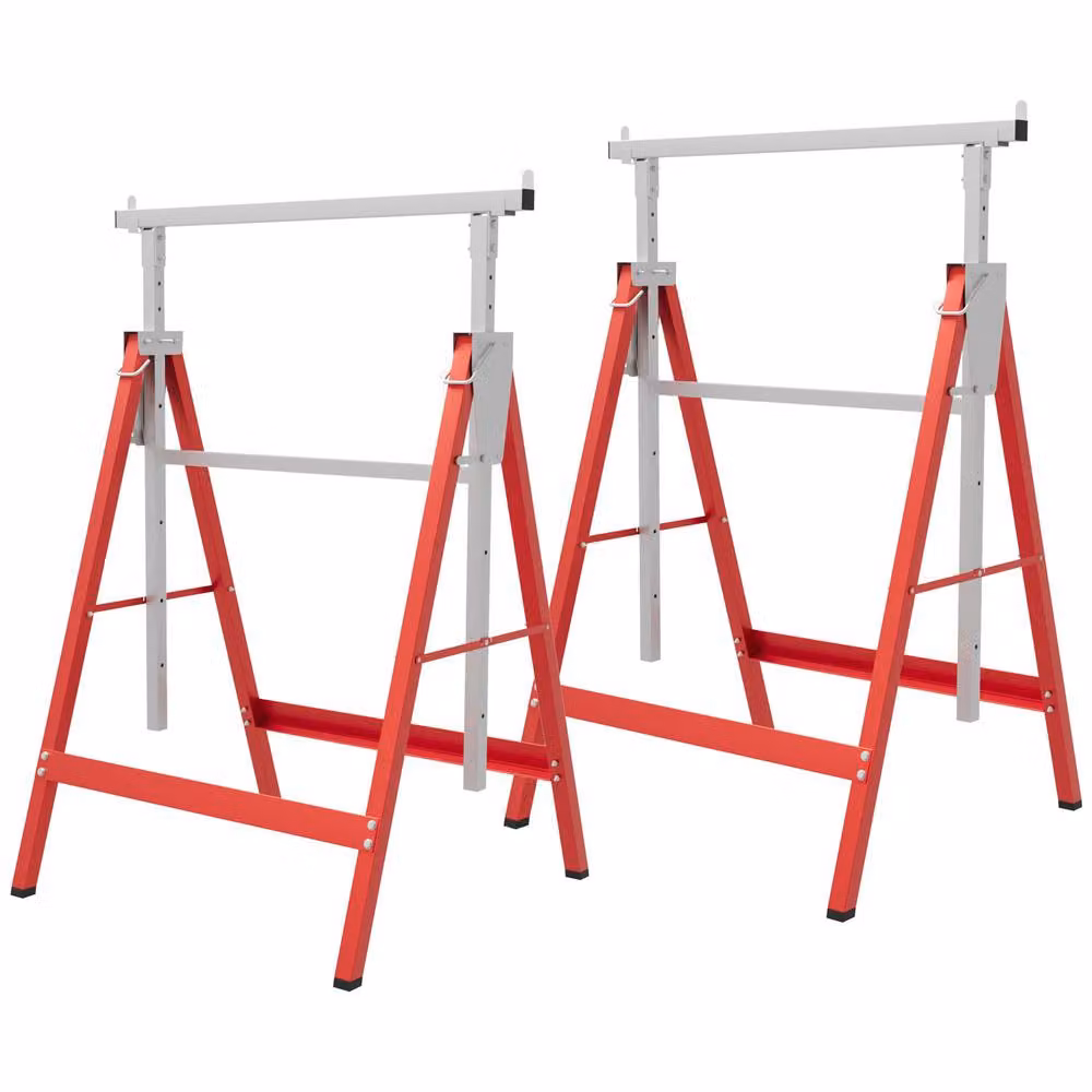 STILVORA Set of 2 Adjustable Folding Steel Frame Saw Horses in Red – 4