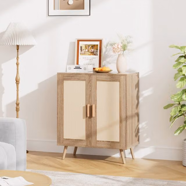 Livingandhome Minimalist Freestanding Sideboard Storage Cabinet in Brown Matt Wood