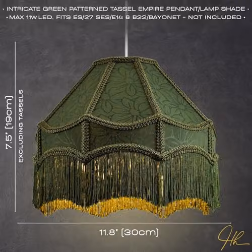 Happy Homewares Classic Forest Green Floral Jacquard Victorian Empire Lampshade, W: 30 cm, H: 19 cm – 5