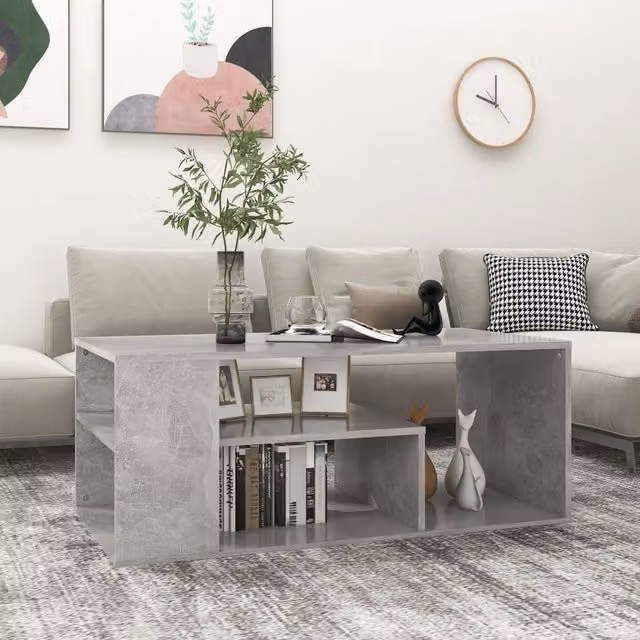 Berkfield Home Modern Rectangular Coffee Table in Concrete Grey, W: 100 cm, D: 50 cm, H: 40 cm – 1