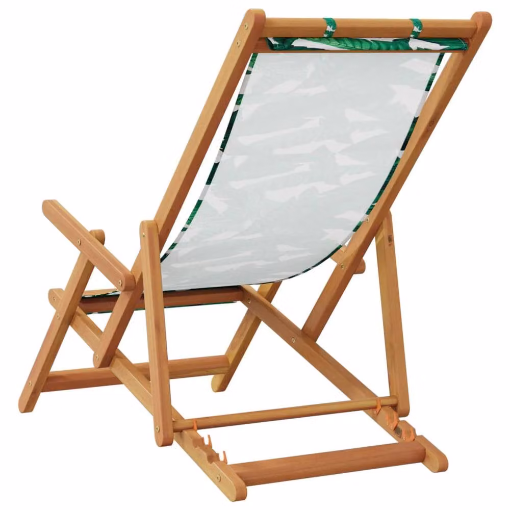 Berkfield Home Beautiful Set of 2 Folding Beach Chairs with Floral Pattern Fabric and Oiled Wood in Green and Multicolour – 3