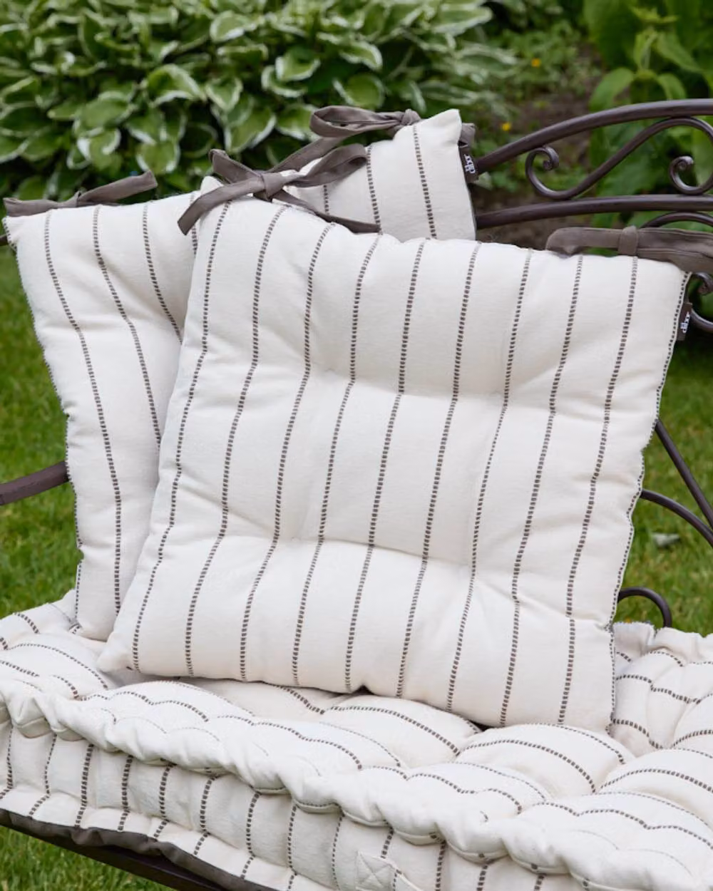 Dibor Set of 4 Colbrook Cotton Stripe Indoor Outdoor Garden Furniture Chair Sofa Seat Pads, Brown and Beige, W/D/H: 40 x 40 x 40 cm – 2