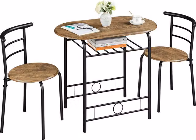 Yaheetech Round Dining Table and 3 Chairs Set with Storage Rack, Brown