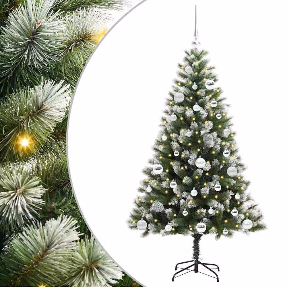 Berkfield Home Artificial Hinged Christmas Tree with Flocked Snow, Green, Height: 150 cm – 2