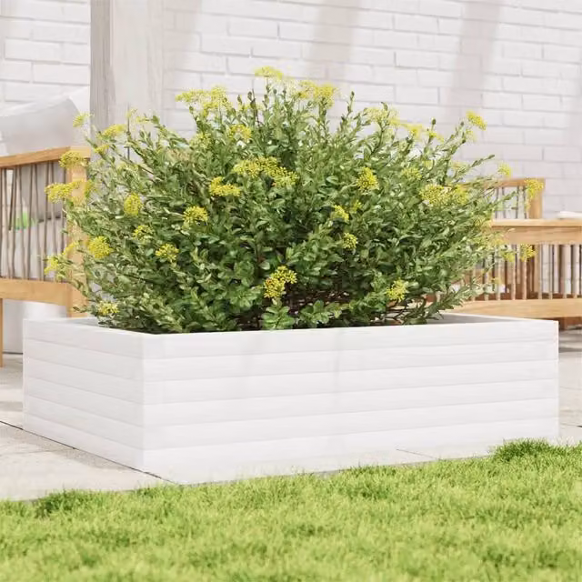 Berkfield Home Garden Planter in White Solid Wood, W/D/H: 90 x 60 x 23 cm – 1
