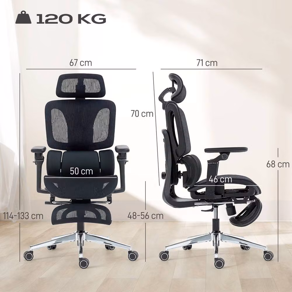 STILVORA Ergonomic Office Chair in Black with Headrest and Adjustable Seat Depth – 3