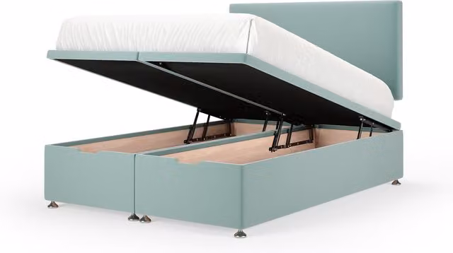 Bedmaster Plush Velvet Ottoman Divan Base and Plain Headboard in Duck Egg Blue, W/D: 140 x 200 cm
