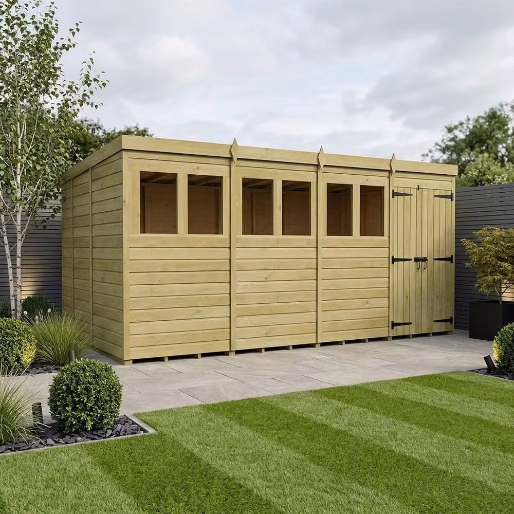 Buttercup Farm Natural Timber Pent Garden Shed with Double Doors and Windows, W: 487.7 cm, D: 274.3 cm, H: 210.0 cm – 2