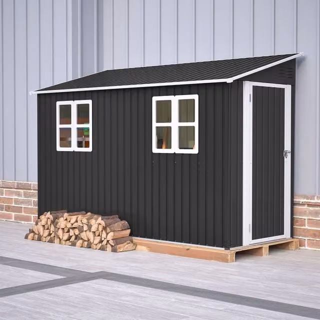 BIRCHTREE Anthracite Metal Lean To Garden Shed with Pent Roof and Single Door