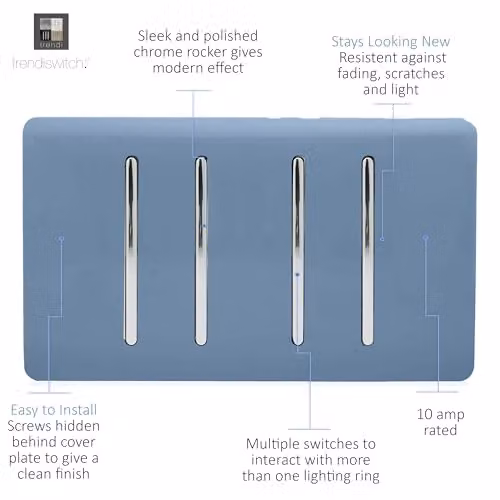 Trendi 4 Gang Light Switch, 10 Amp, Blue – 2
