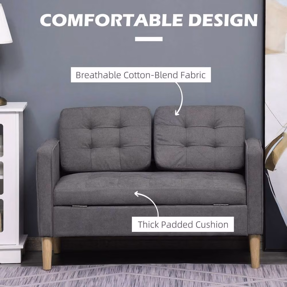 FORGEVIO Compact 2 Seater Upholstered Sofa in Grey with Hidden Storage – 4