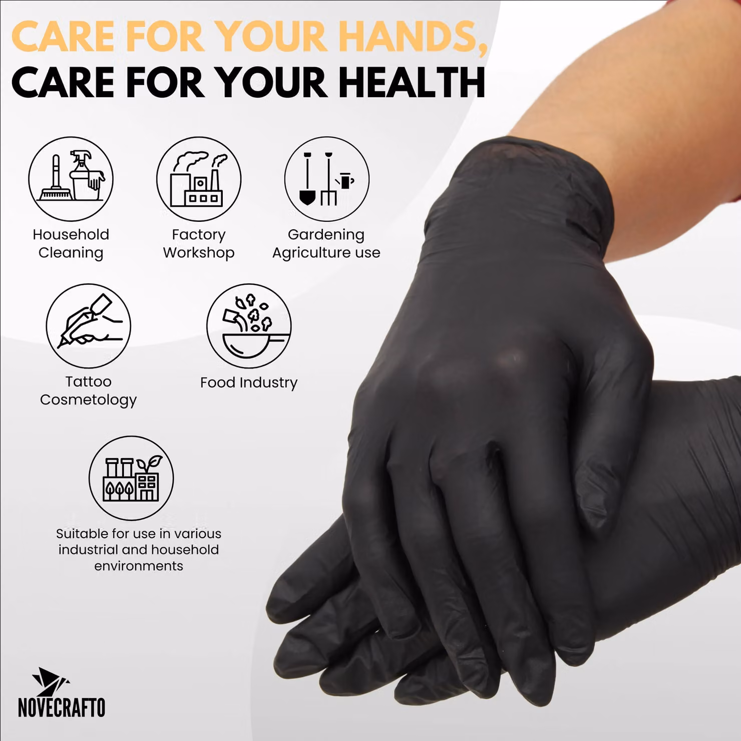 Novecrafto Disposable Nitrile Gloves, Black, Small, 2 Boxes of 100 Gloves Each, Powder and Latex Free – 4