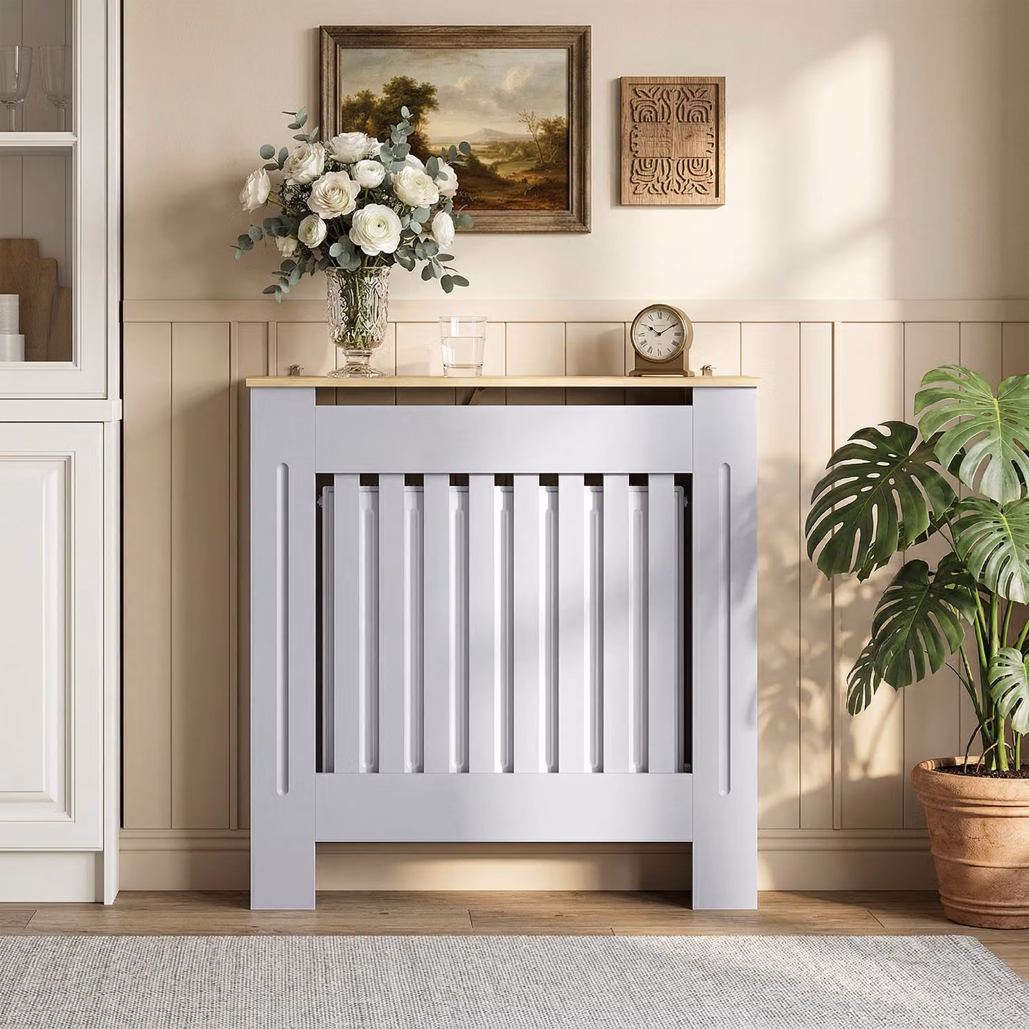 HOMCOM Grey Slatted MDF Radiator Cover, W/D/H: 78 x 19 x 81 cm – 2