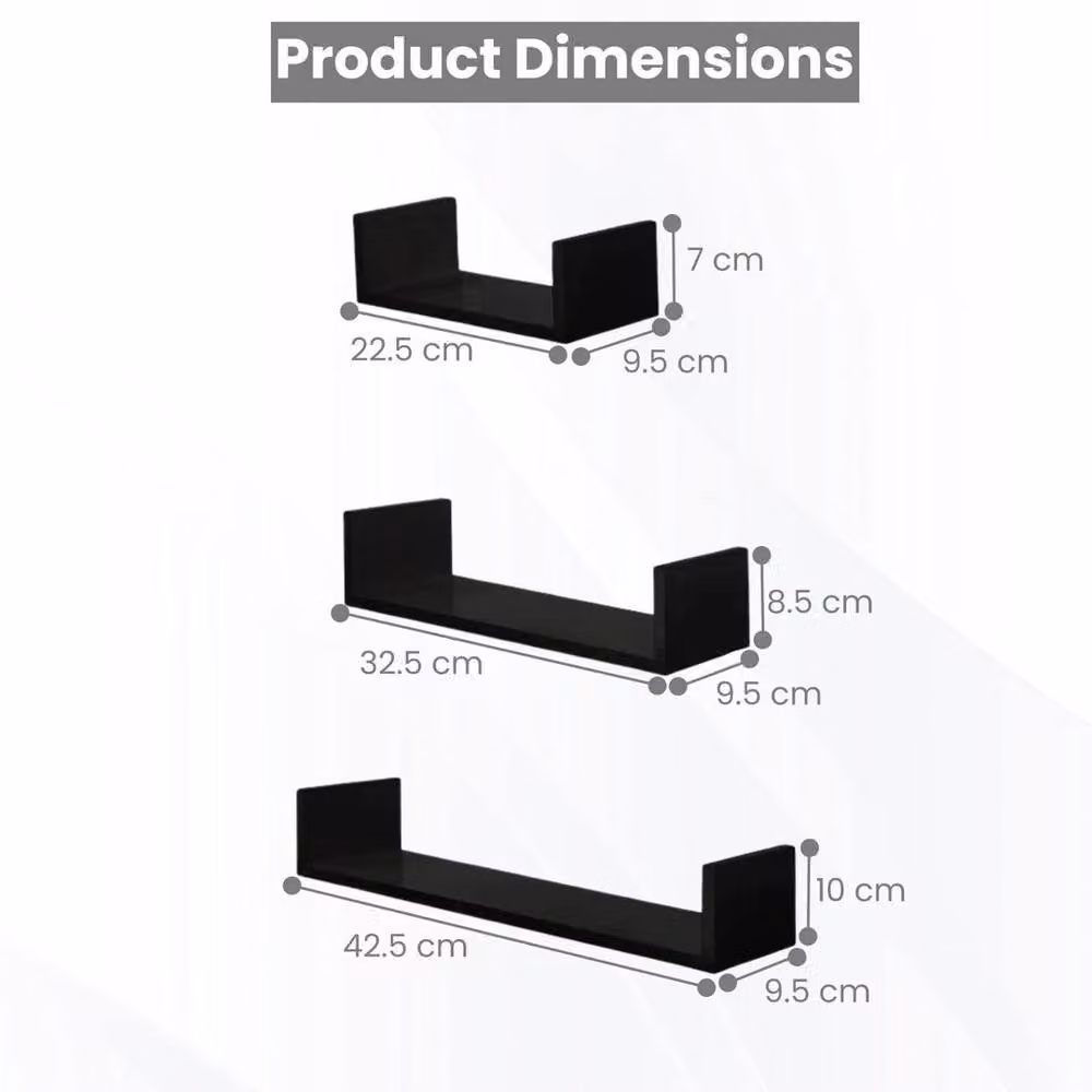 FORGEVIO Black U-Shaped Floating Wall Shelf – 2