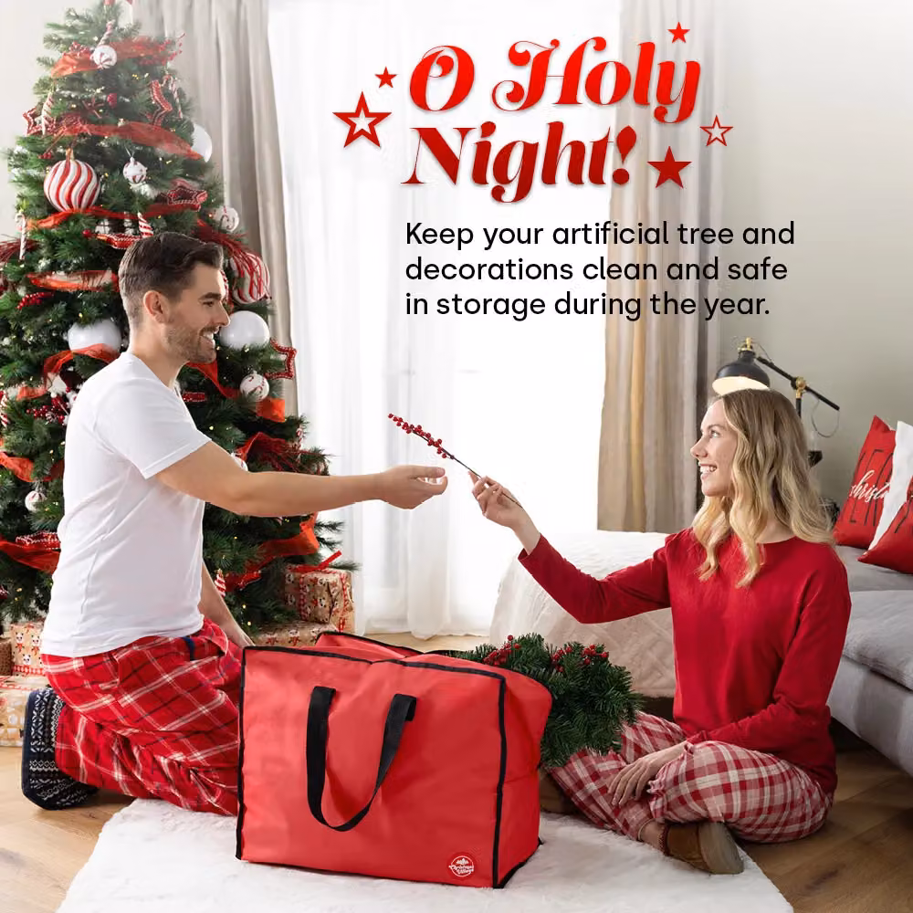 Christmas Village Premium Christmas Decoration Storage Bag with Handles, Grey and Red – 3