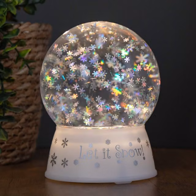 Samuel Alexander White and Silver Snowflake Water Spinner Globe with LEDs, 15cm