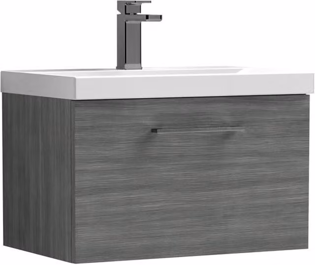 Balterley 600mm Wall Hung 1 Drawer Vanity in Woodgrain Anthracite Grey with Pewter Handle