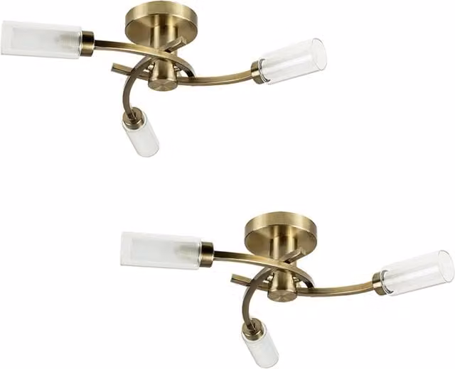 ValueLights Claudia Pair of 3 Way Gold Ceiling Bar Lights with Transparent Glass Shades