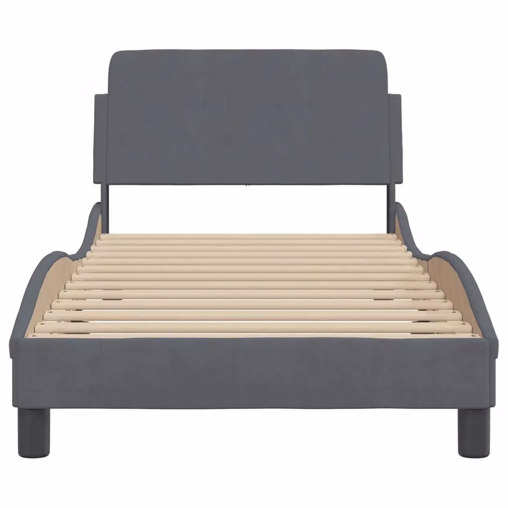 Berkfield Home Single Velvet Upholstered Bed Frame in Dark Grey, W/D/H: 90 x 190 cm – 3