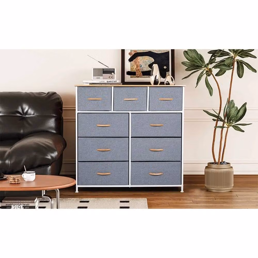 KORVIXA Modern Grey and White Tall Dresser with 9 Drawers W/D/H: 100 x 100 x 100 cm – 2