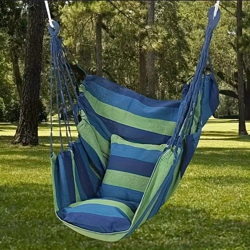 FLAVORA Blue Boho Hanging Rope Swing Chair for Adults, W/D/H: 100 x 15 cm – 3