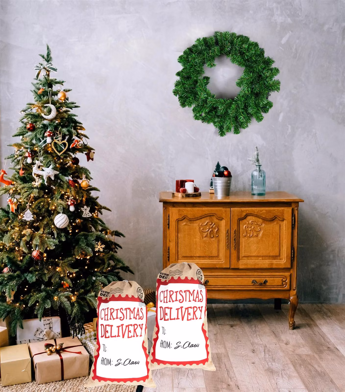 Shatchi White Christmas Gift Sack in Rustic Jute and Paper – 2