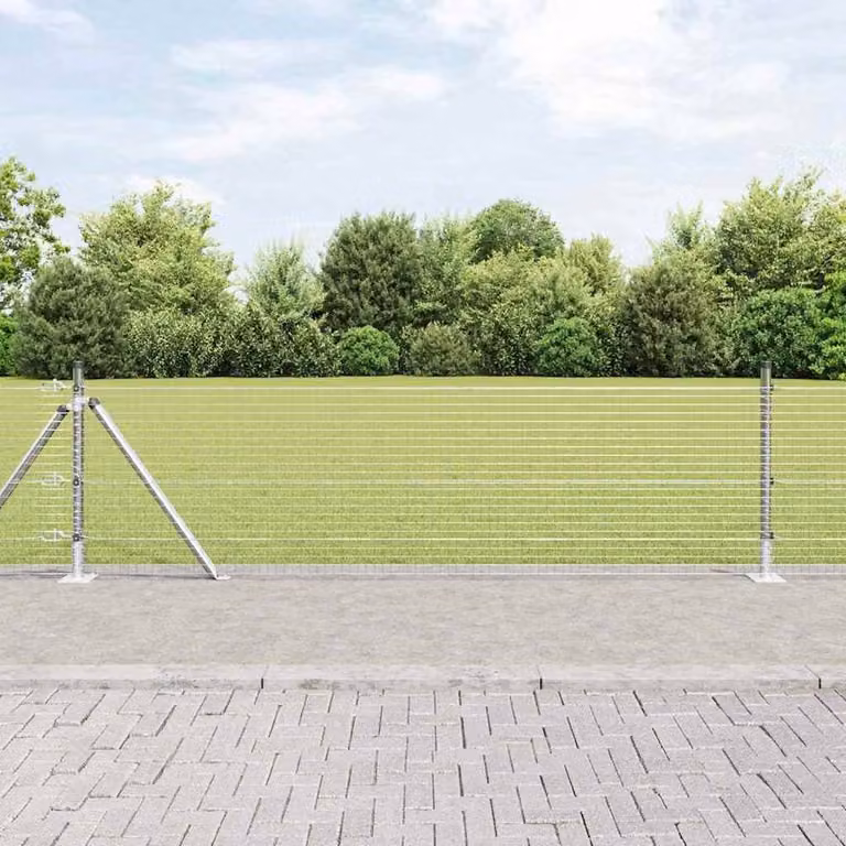 Berkfield Home Silver Galvanised Steel Welded Wire Fence with 13 Flanged Posts, 0.6 x 50 m