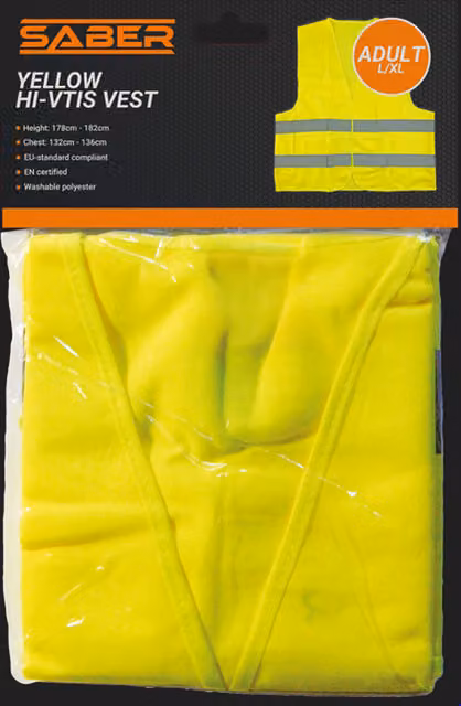Saber Adult Hi-Vis Vest in Yellow, Size L/XL (EN ISO 20471)