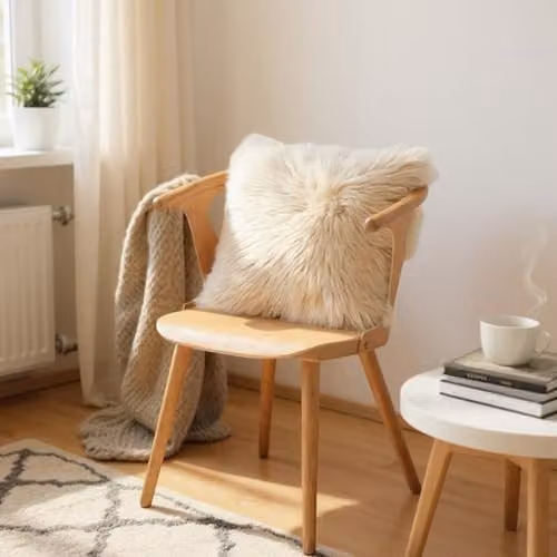 Infinity Leather Luxury Genuine Sheepskin Single Sided Wool Cushion in Beige, W/D/H: 40 x 40 x 40 cm – 2
