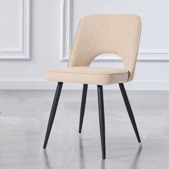 RayGar Modern Upholstered Dining Chair in Beige Bouclé Fabric with Black Metal Frame
