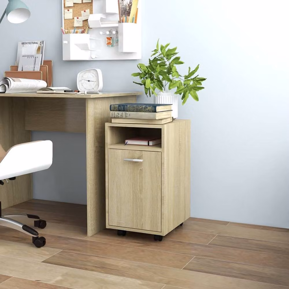 Berkfield Home Side Cabinet with Wheels in Sonoma Oak, W/D/H: 33 x 38 x 60 cm – 2