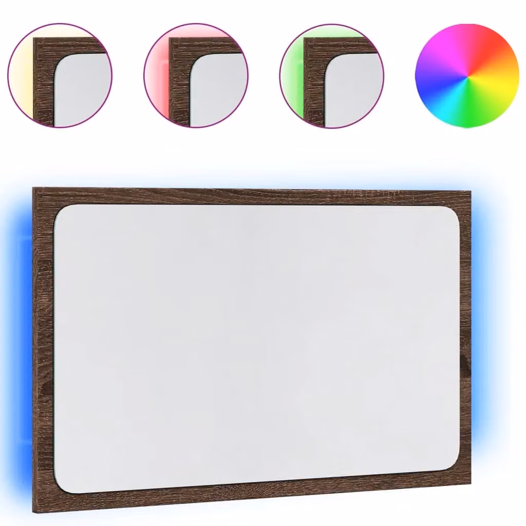 Berkfield Home LED Bathroom Mirror in Brown Oak, W: 60 cm, D: 8.5 cm, H: 38 cm – 2