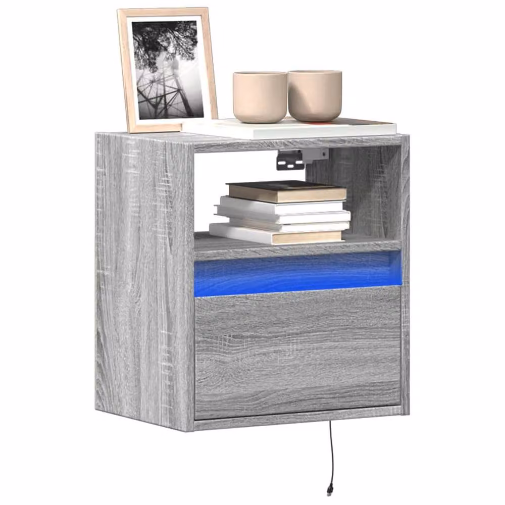 Berkfield Home Set of 2 Grey Sonoma TV Wall Cabinets with LED Lights, W/D/H: 41 x 31 x 45 cm – 2
