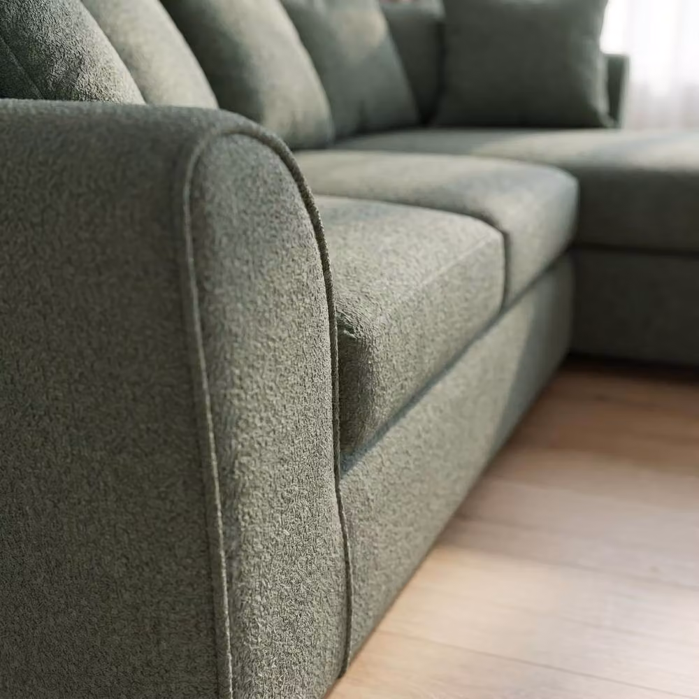 Abakus Direct Harriet Green Boucle Fabric Right Facing Corner Sofa with Chaise and Scatter Cushions – 4