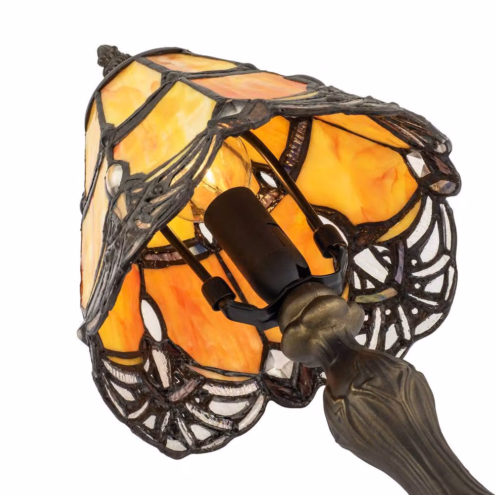 Happy Homewares Quirky and Petite Orange Stained Glass Tiffany Table Lamp with Bronze Base – 2