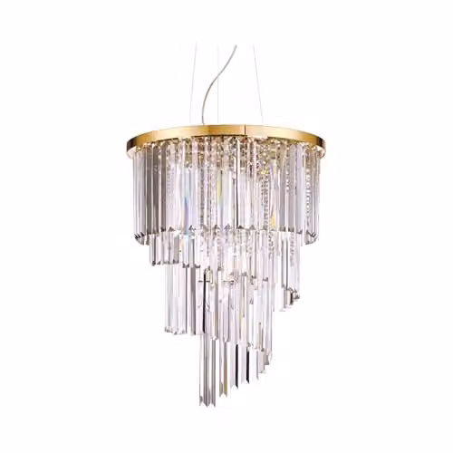 Ideal Lux Carlton 12-Light Gold and Transparent Crystal Pendant Light with E14 Sockets